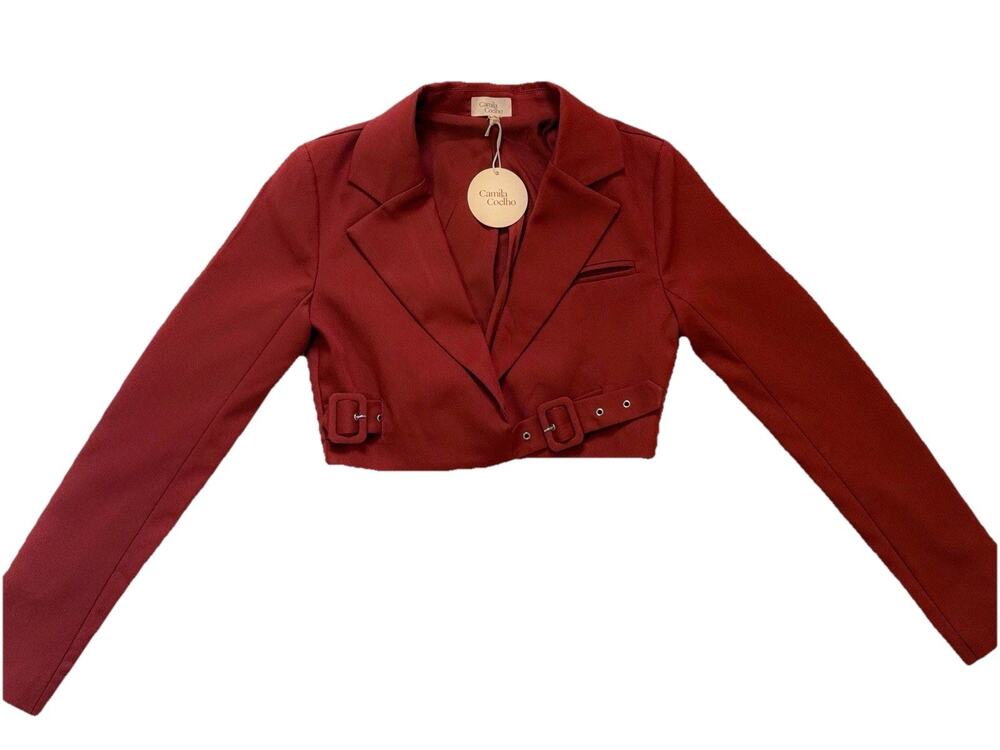 X Small  REVOLVE Camila Coelho Red Brown Margot Crop Blazer Jacket Top
